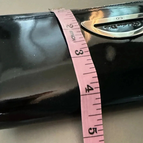 Vintage CHRISTIAN DIOR Evening Black Patent Leather Long Wallet Silver Logo - Picture 9 of 15